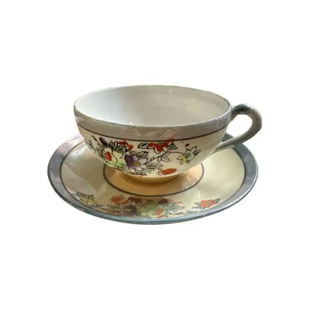 Vintage Porcelain Peach/Blue Luster Art Deco Stylized kids teacup